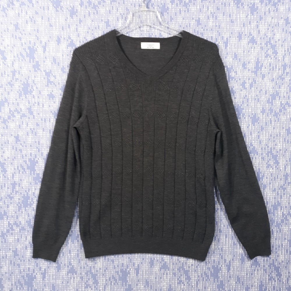 Turnbury Sweater Mens Medium Merino Wool Blend Gray Knit V-Neck Pullover